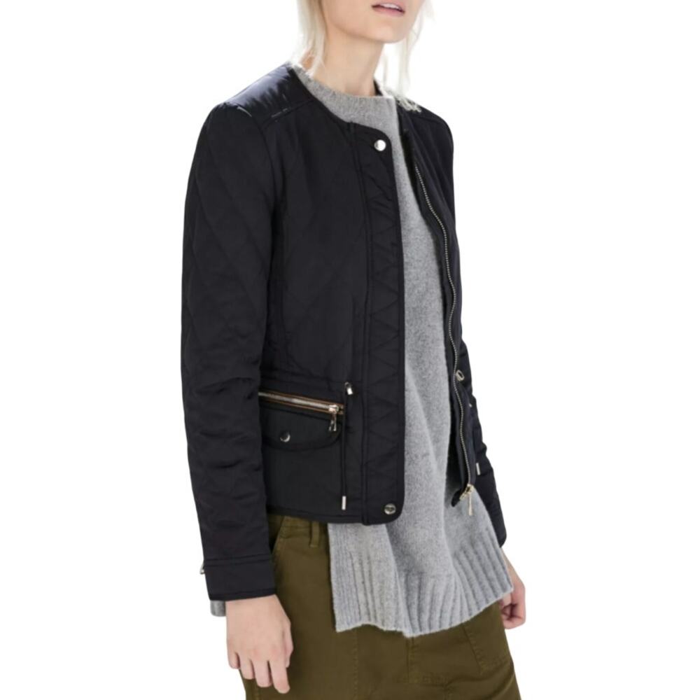 Zara Woman Quilted Coat Jacket Lightweight Full Zip Moto Preppy Bomber Biker M